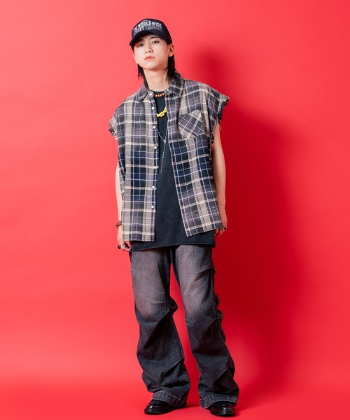 タンクトップ a.p.o.v. オーバーサイズダメージノースリーブチェック