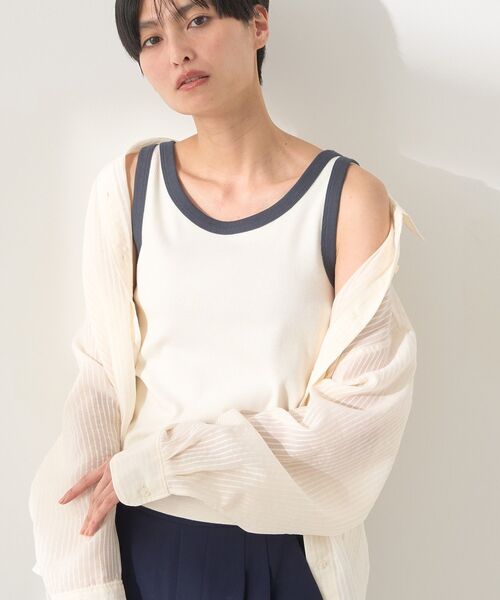 【AMIPARIS】ノースリーブ バイカラー トップ ブラック ウール ノースリーブ バイカラー トップ 045 | AMI PARIS