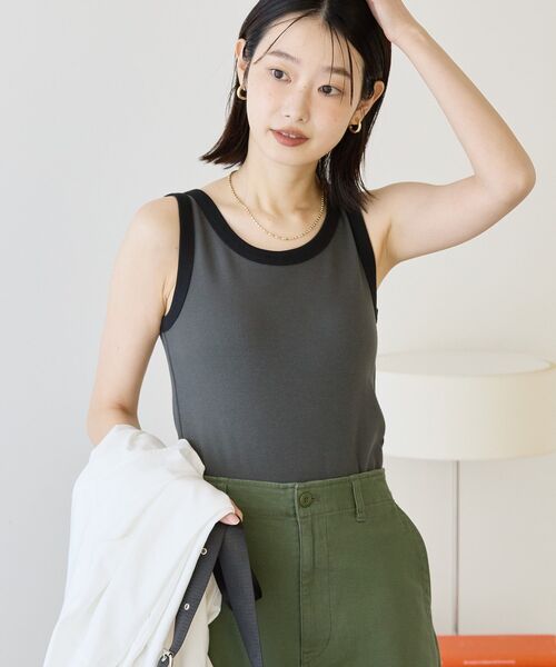 タンクトップ ノースリーブ コットンテレコアメスリ レディース Ada. タンクトップ ノースリーブ カップ付き ラメ テレコ