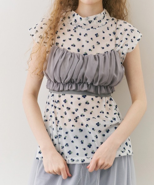 tシャツ フラワーチュールワイドハイネックTOPS レディース