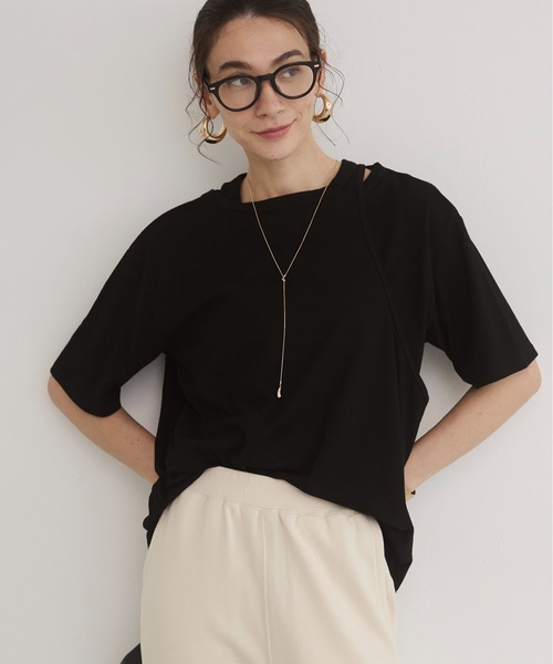 tシャツ アシンメトリーロゴTシャツ レディース ANGIE tシャツ アシンメトリー デザイン Tシャツ レディース