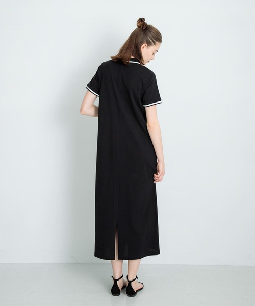 新品未使用 LANVIN ストライプ ポロワンピース ランバンスポーツ サイズ40 ポロワンピース ストライプ グレー