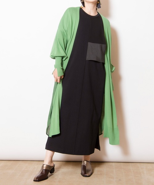 プランテーション 製品染めアシンメトリーワンピース ゆったり 羽織り 緑 OSMOSIS（オズモーシス） ワンピース アシンメトリーケープワンピース