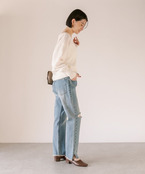 [RIVE DROITE] повреждение обработка Denim брюки 38 голубой женский 