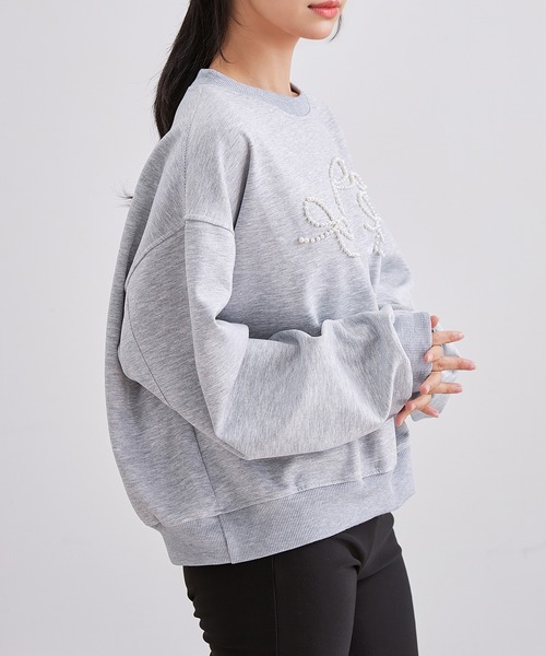 【3L】清楚＊パール袖＊水玉リボン＊薄手スウェット＊大きいサイズ＊レディース Lace Ladies（レースレディース） トレーナー スウェット パール