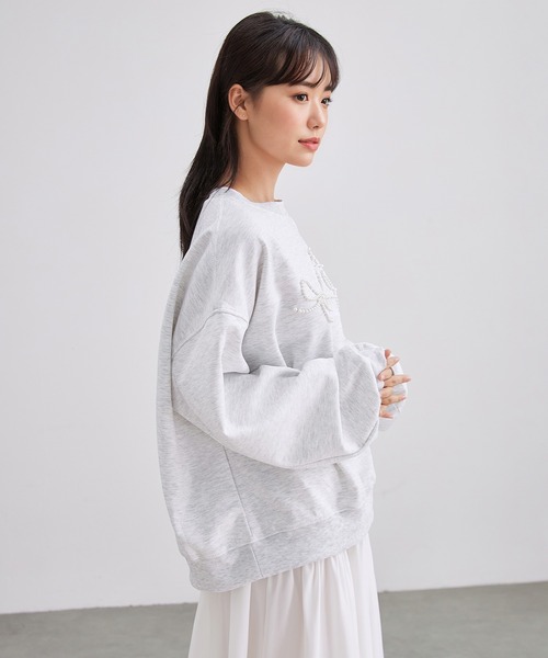 【3L】清楚＊パール袖＊水玉リボン＊薄手スウェット＊大きいサイズ＊レディース Lace Ladies（レースレディース） トレーナー スウェット パール