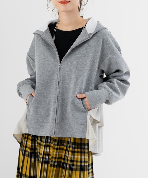 ANNA LUNA（アンナルナ） パーカー 異素材切替 フリル パーカー