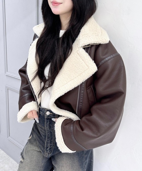 INGNI ムートンコート ボアコート クロップド丈フライトジャケット