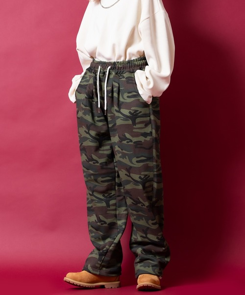 ワイドパンツ スウェットパンツ ジャージ a.p.o.v. 2タックカモフラ 