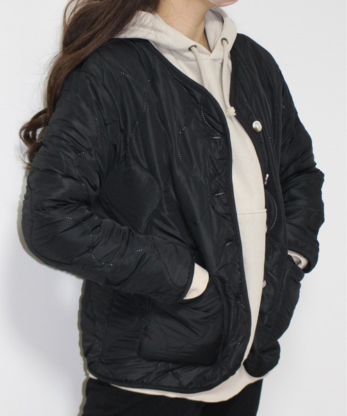 M】秋冬 アディダス ゴルフ 保温 中綿 キルティング ジャケット 黒 V12