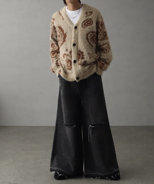 カーディガン シャギー×モヘアタッチ オーバーサイズ メンズ