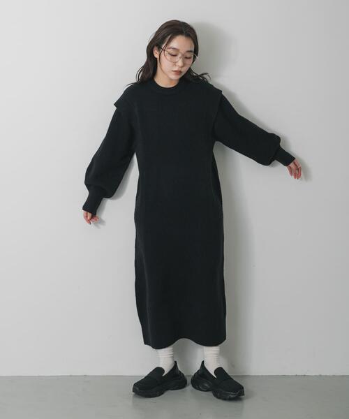 drawer ニットワンピース黒 SENSE OF PLACE by URBAN RESEARCH ワンピース ショルダータックニット