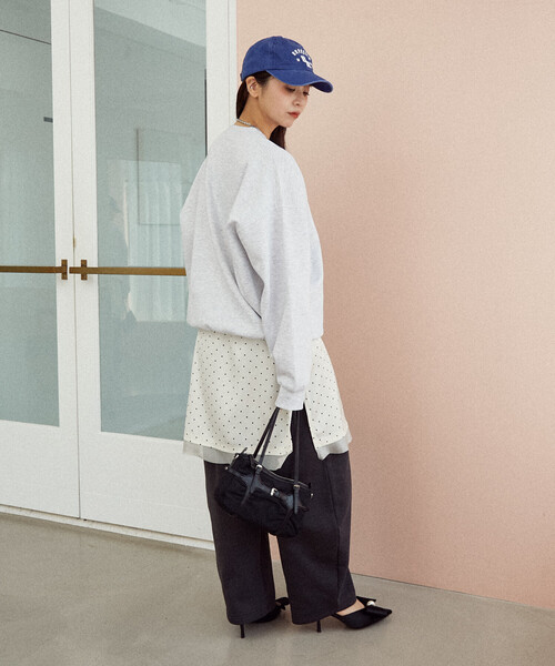 「PUBLUX」 スウェットカットソー フリ- チャコールグレー レディース_画像5