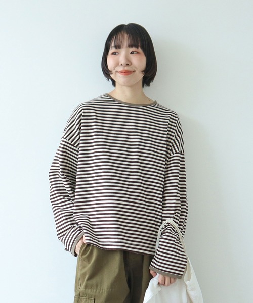 PAR ICI（パーリッシィ） tシャツ ボーダー配色バインダー 長袖BIG