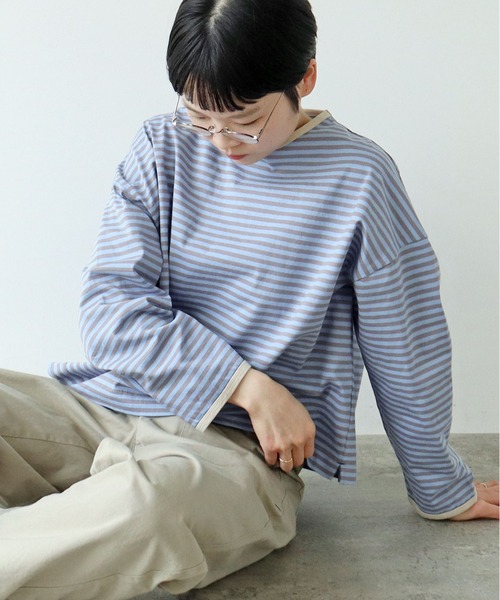 PAR ICI（パーリッシィ） tシャツ ボーダー配色バインダー 長袖BIG