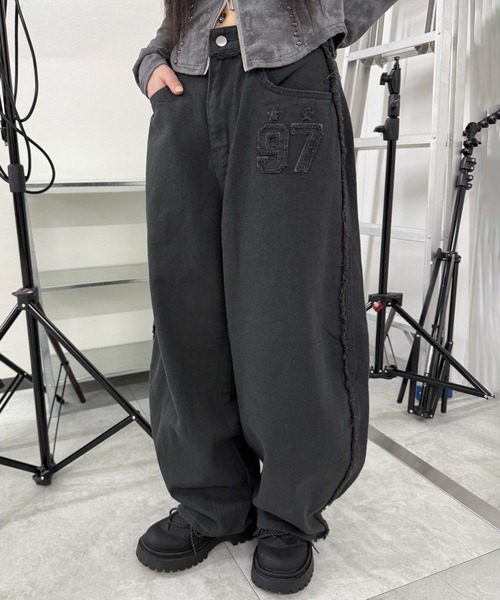 パンツ ナンバーパッチカーブワイドパンツ レディース メンズ