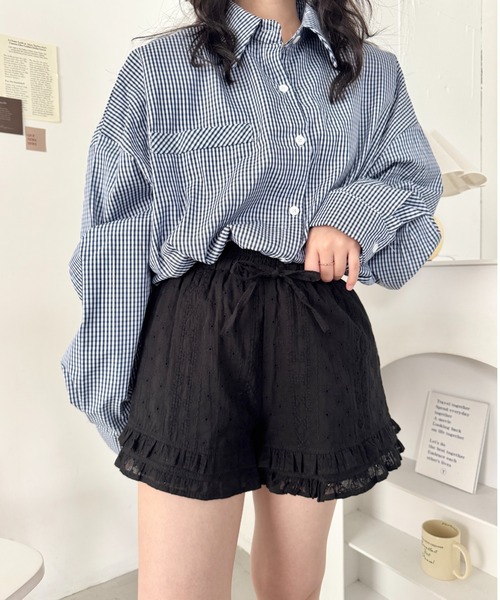 SOLLON.（ソルロン） パンツ コットンレースフリルショートパンツ