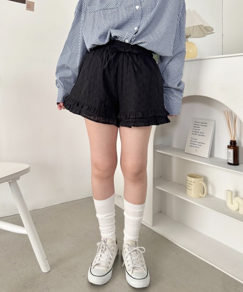 SOLLON.（ソルロン） パンツ コットンレースフリルショートパンツ