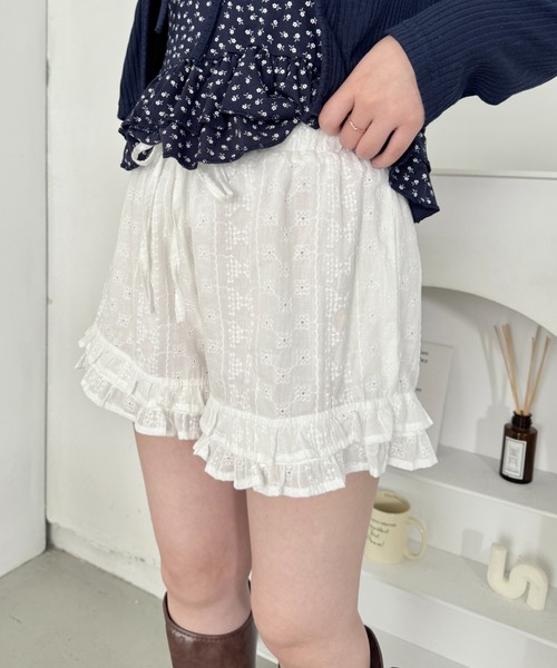 SOLLON.（ソルロン） パンツ コットンレースフリルショートパンツ