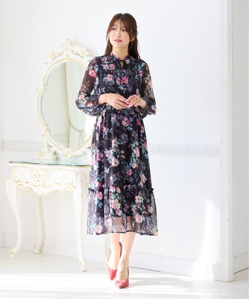 Rose Tiara（ローズティアラ） ワンピース シフォンプリントワンピース