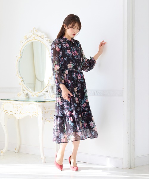 Rose Tiara（ローズティアラ） ワンピース シフォンプリントワンピース