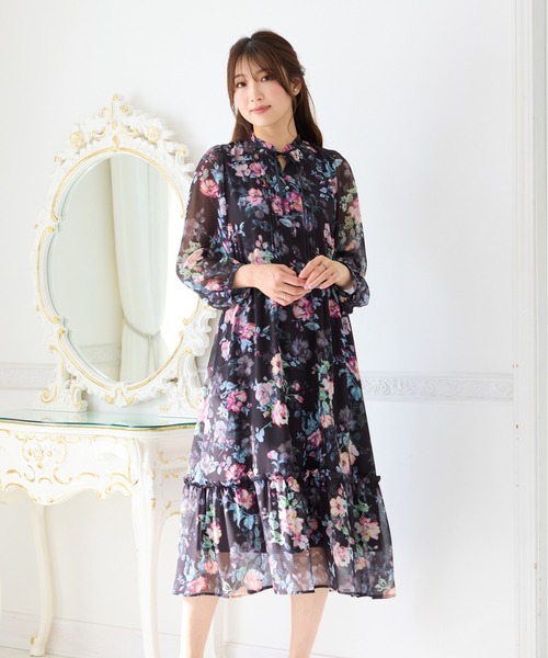Rose Tiara（ローズティアラ） ワンピース シフォンプリントワンピース