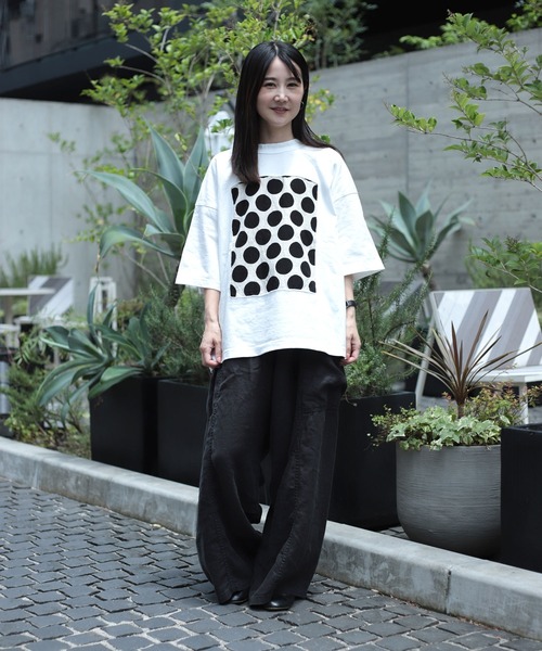 prit（プリット） tシャツ 空紡天竺×プリント 5分袖フレームTシャツ