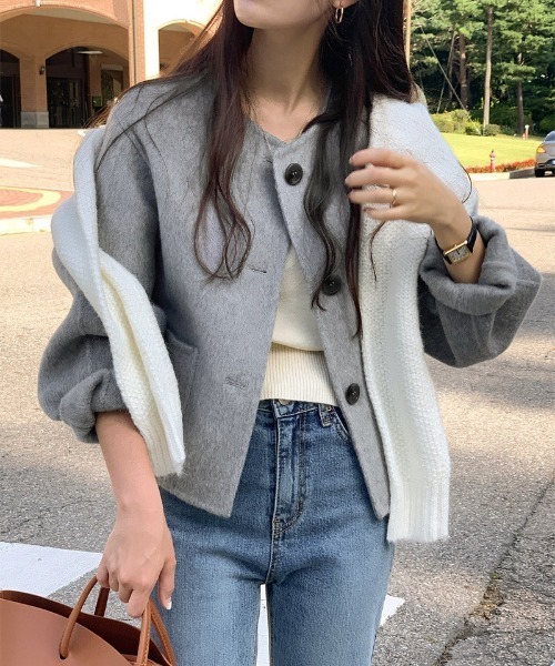 「a lot of love」 ノーカラージャケット FREE オフホワイト レディース_画像8