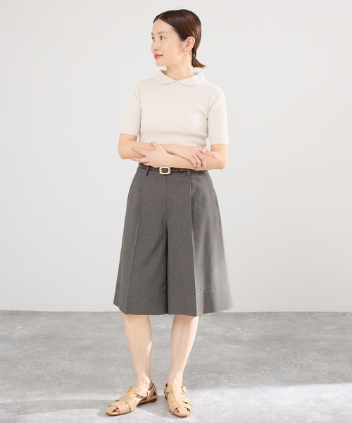 ハーフパンツ ワイドパンツ パンツ 「セットアップ対応」ウォッシャブル トロピカルハーフパンツ レディースの画像