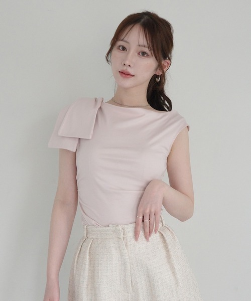 EIMY ISTOIRE（エイミーイストワール） tシャツ ASYMMETRY RIBBON TOPS