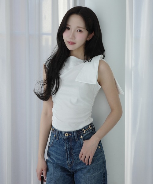 EIMY ISTOIRE（エイミーイストワール） tシャツ ASYMMETRY RIBBON TOPS