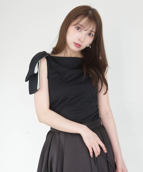 EIMY ISTOIRE（エイミーイストワール） tシャツ ASYMMETRY RIBBON TOPS
