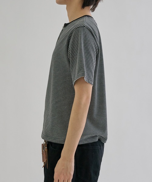ヘンリーネック tシャツ Fine - border henly Tee / ファインボーダー
