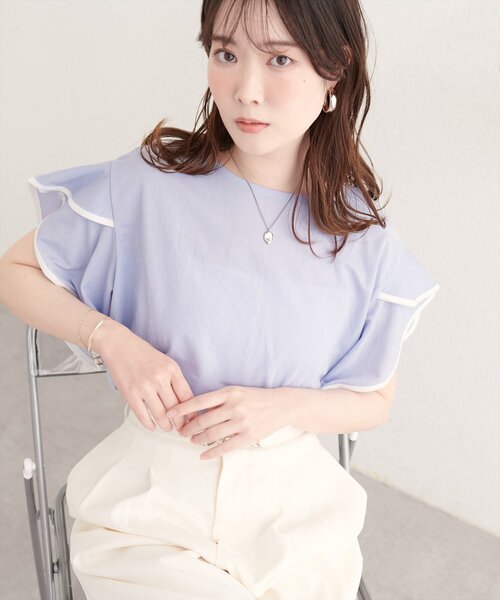 natural couture tシャツ 半袖 「sherbet line」接触冷感配色ラッフル