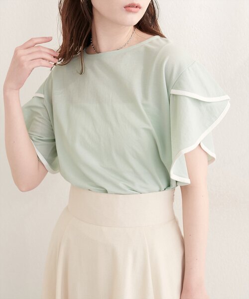 natural couture tシャツ 半袖 「sherbet line」接触冷感配色ラッフル