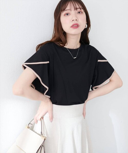 natural couture tシャツ 半袖 「sherbet line」接触冷感配色ラッフル