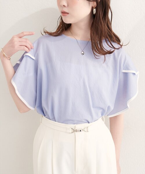 natural couture tシャツ 半袖 「sherbet line」接触冷感配色ラッフル