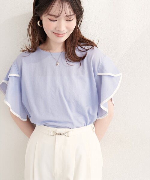 natural couture tシャツ 半袖 「sherbet line」接触冷感配色ラッフル