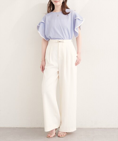 natural couture tシャツ 半袖 「sherbet line」接触冷感配色ラッフル