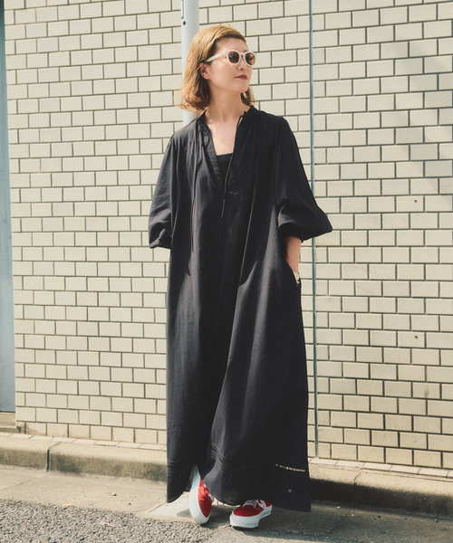 美品　自由区　リネンワンピース　ハシゴレース　洗える　ソメロス　黒　麻100% Spick＆Span（スピック アンド スパン） ワンピース a＆m リネン