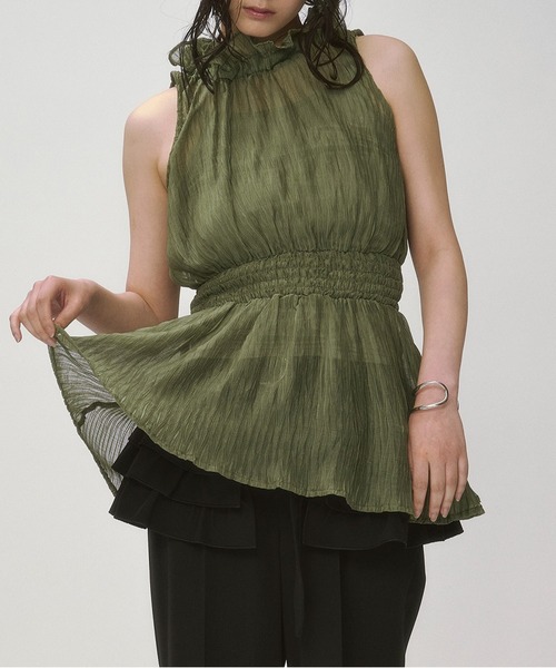 Ezick 「インナー付き」Flower neck 2wayフリルシアートップス