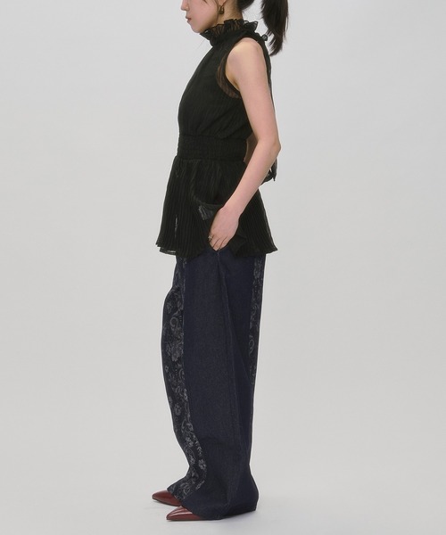 Ezick 「インナー付き」Flower neck 2wayフリルシアートップス