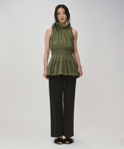 Ezick 「インナー付き」Flower neck 2wayフリルシアートップス