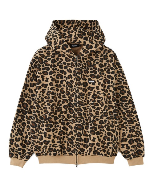 3*8様  フリースパーカー レオパード柄 希少な大きめXL XLARGE（エクストラ ラージ） パーカー LEOPARD ZIP HOODED SWEATSHIRT