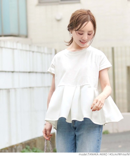 tシャツ Tシャツ \\新色登場//異素材切り替えフレンチスリーブフレアトップス|ZOZOTOWN |19