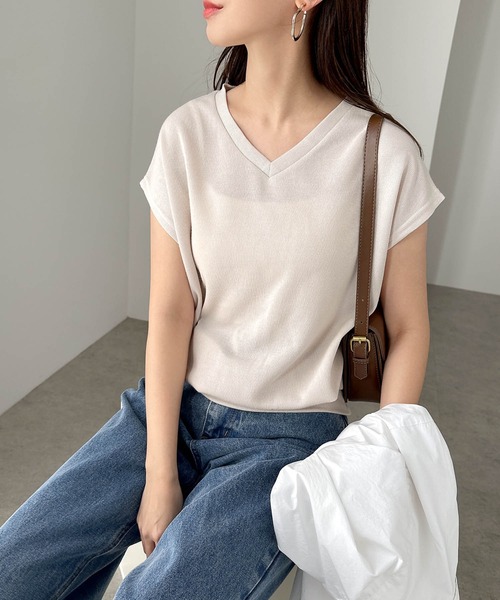 Aimeine ジャガードフレンチスリーブニット ☆美品☆aimeine エメイン ジャガードフレンチスリーブニット