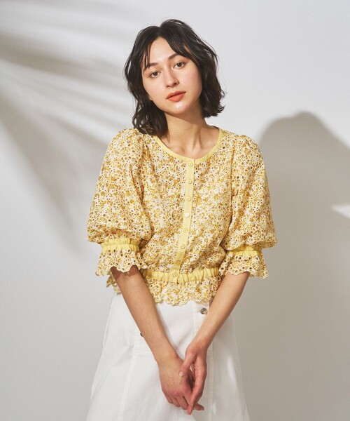 シャツ カット ワーク 刺繍 45R ダンプカットワークの四角シャツ