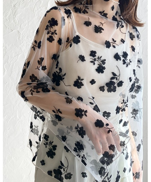 Resurrection WOMEN フレアスリーブレスハイネックシャツ She's Closet tシャツ 花柄長袖フレアスリーブメロウハイネック