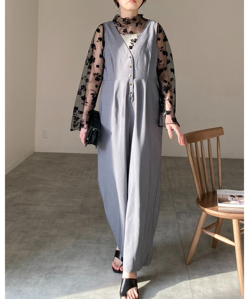 She's Closet tシャツ 花柄長袖フレアスリーブメロウハイネック