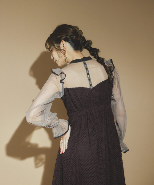 【新品未使用】niana フリルドレス　Sサイズ ニアナ niana [小柄さん向け]パイピングフリルカラー総レース